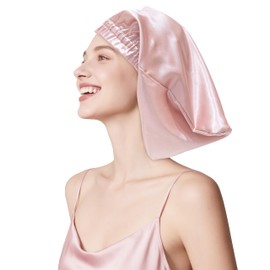 townssilk Silk Bonnet for Sleeping, 100% 22 Momme Mulberry Silk for Women, Luxurious, Breathable, Sits Safe Overnight & Pressure Free, Ideal for Long & Curly Hair - Dustypink 32cm