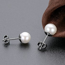 AINUOSHI Pearl Stud Earrings Silver 925 Freshwater Pearls Ladies Earrings Pearl Earrings Jewellery Gifts For Women Mum Girlfriend Her Christmas Mother's Day Valentine's Day