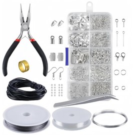 THJOPOKEEL Kit de Bisutería para Hacer Aretes, Joyas, Bisutería Material para Hacer Joyería de Herramientas, Kit de Suministros Herramientas para Hacer o Reparar Joyas Plata