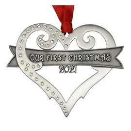 2021 Our First Christmas Ornament Brushed Pewter with Austrian Crystals Made in USA