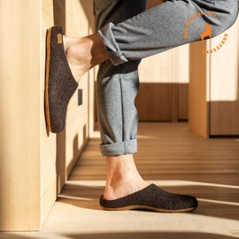 Magicfelt Felt Slippers AR 713 - Women's & Men's Slippers | Made from Wool of Rare Sheep Breeds - Anatomically Shaped Footbed - Non-Slip Leather Sole Swiss Jurassic Sheep | 46, Swiss Jurassic Sheep