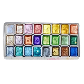 24 Colors Watercolour Paint Set, Watercolor Set, Metallics Watercolour Paints, Glitter Watercolour Solid Paint Box, Glitter Watercolour Paint Set For Painting, Colouring