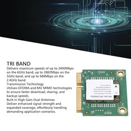 Cryfokt Tarjeta Mini PCIE WiFi, WiFi 6E Tarjeta Inalámbrica de Triple Banda Dual 6GHz 5GHz 2.4GHz 2882Mbps con 5.3 OFDMA MU MIMO, para 11 10 OpenWrt PC