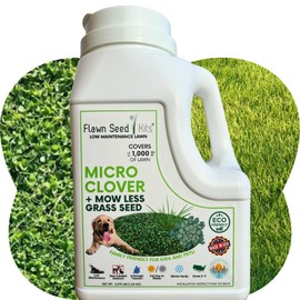 Flawn Seed Kits Micro Clover Plus Mow Less Grass Seed Shaker Jug, Great for Dogs, Kids, Shade, Covers up to 1000 SqFt