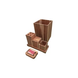 EcoDecors, Eleganto, 8 Piece, Teak Wood Bathroom Amenities Set, Teak Bath Amenity Set, Bathroom Accessory, in Natural Color