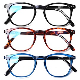 Henotin 3-Pack Blue Light Blocking Reading Glasses,Spring Hinge Computer Readers for Men Women,Anti UV Ray Filter Eyeglasses (3 Mixed Color, 2.0)