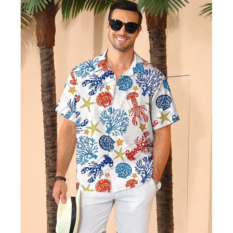 KYKU Mens Printed Short Sleeve Button Down Shirts Men's Hawaiian
