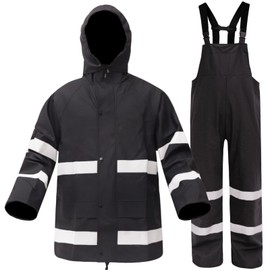 Rizzon Rain Suits for Men Women Waterproof - Heavy Duty Rain Gear with Reflective Rain Jacket & Pants for Fishing, Camping, Durable Workwear(Black,XL)