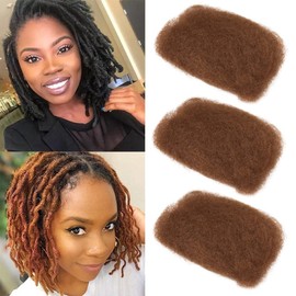 DÉBUT Afro Kinky Bulk Auburn Brown 100% Human Hair 3 Packs 150g Tight Afro Kinky Curly Bulk Bundles Hair for Making/Repair Locs, Kinky Twists, Dreadlocks Braiding Hair Extensions (#30, 18 Inches)