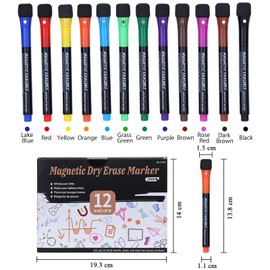 SAYEEC Magnetic Dry Erase Markers Fine Tip, 12 Colors Whiteboard Markers with Eraser Cap, Low Odor White Board Markers Dry Erase Marker, Magic Painting Pens for Teachers Office School Supplies