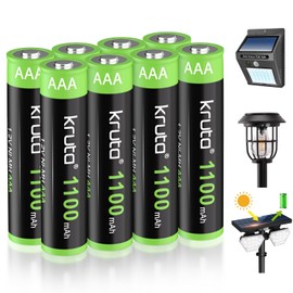 Kruta Solar Lights Batteries AAA 1100mah High Capacity 1.2V Ni-MH Rechargeable AAA Solar Battery for Outdoor Solar Lights, Battery String Lights, TV Remotes, Wireless Mouses (AAA1100 Pack 8)