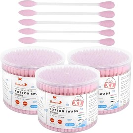 HOMEFOX XL Pink Thick Cotton Swabs Pointed Precision - 750 Count Extra Large - Pointy Organic Cotton Buds Double Side Tightly Wrapped Cotton Tips Paper Stick Cruelty-Free, XL Pointy & Round Pink