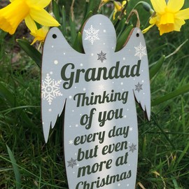 RED OCEAN Grandad Memorial Wooden Angel In Memory Plaque Rememberance Tribute Christmas Decoration Memorial Graveside Gift For Grandad