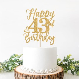 Decoración para tartas de cumpleaños 43, decoraciones de cumpleaños 43, saludos a 43 años, Hello 43, suministros para fiesta de feliz cumpleaños 43, purpurina dorada