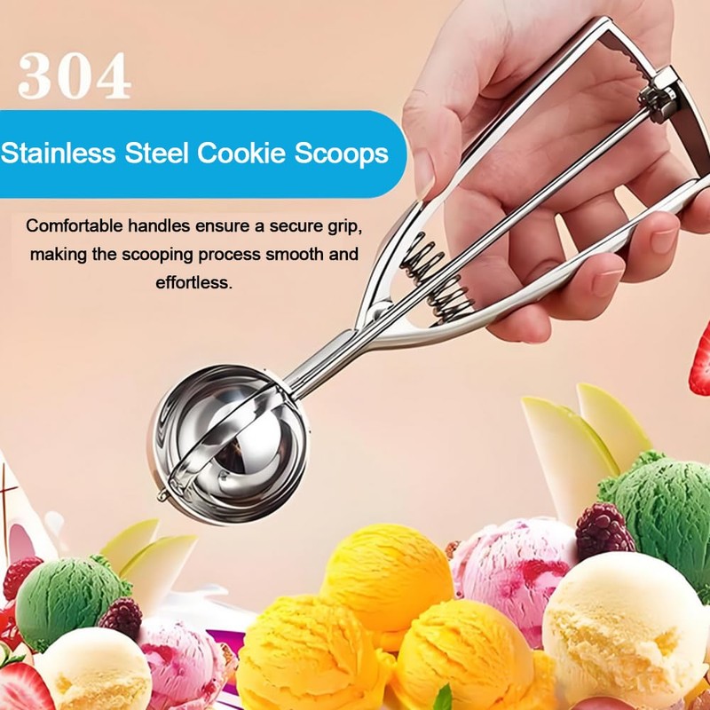 EQCOTWEA Ice Cream Scoop Set, Stainless Steel Cookie Scoops Set