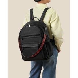 FADEON 15.6 inch Laptop Backpack Purse for Women Designer PU Leather Computer Backpacks Fashion for Work Travel Black