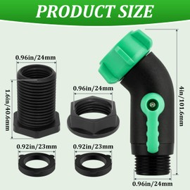 2 Pack Rain Barrel Spigot Kit, 45 Degree 3/4" GHT Heavy Duty Plastic Water Hose Shut Off Valve with Bulkhead Fitting, Garden Hose Shut Off Valve with 4 Gasket, 2 Traction Rope and Tape