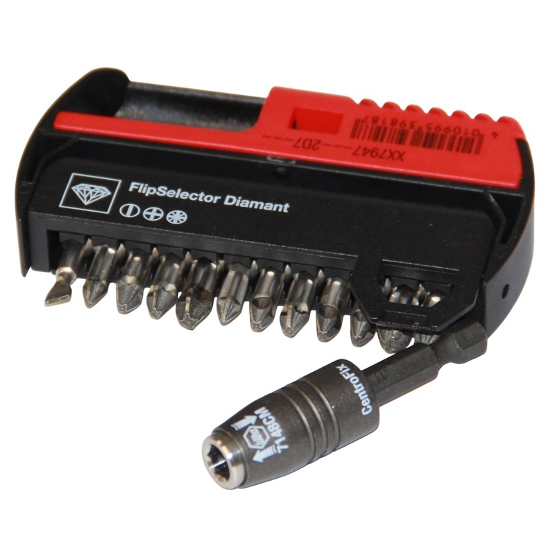 Wiha CentroFix Bit Holder, Magnetic Flip Selector with Diamond Coating,