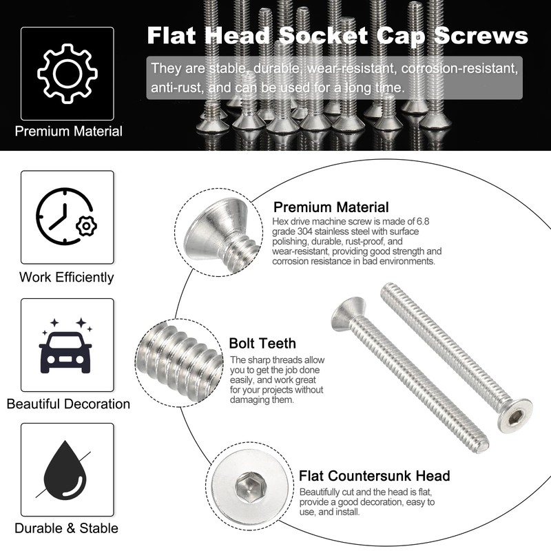 PATIKIL #10-24 x 2-1/2 Inch Flat Head Socket Cap Screws,