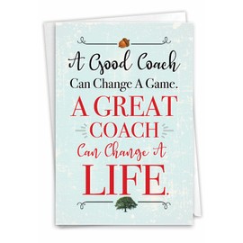 NobleWorks - 1 Thank You Greeting Card for Teacher and Coach - Team Sports Gratitude, School Athlete Appreciation Notecard with Envelope - Life-Changing Coach C3127TYG