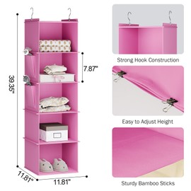 YOUDENOVA Hanging Closet Organizer, 5-Shelf Closet Hanging Storage Shelves, Light Pink