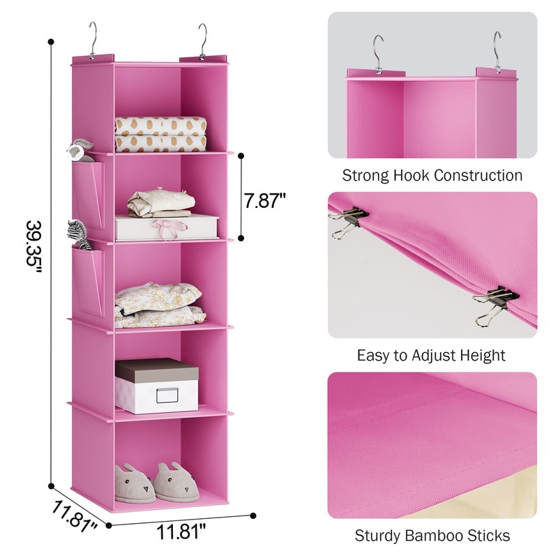 YOUDENOVA Hanging Closet Organizer, 5-Shelf Closet Hanging Storage Shelves, Light