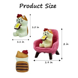 Mevodeata Cute Mini Cat Eating Toast Bread Figurine with Small Sofa Resin Figure for Office Home Decor for Cat Lovers (Pink Sofa)