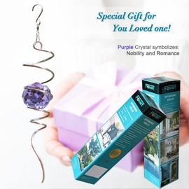 FONMY Gazing Ball Spiral Tail -Decorative Wind Spinner Sun Catcher Rainbow Maker 11 inch Tail and 2 inch Purple Crystal Orb. Indoor Outdoor Garden Decoration -13 inch Height