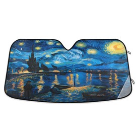 Car Windshield Sun Shade Van Gogh Starry Night Over The Rhone Foldable Car Front Windshield Sunshade Blocks UV Rays Sun Visor Sun Heat Protection for Car Truck SUV to Keep Your Vehicle Cool,Small