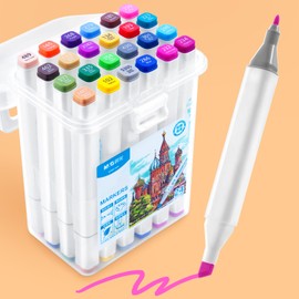 M&G 24 Colors Water-Based Art Markers,Fine & Broad Dual Tip Art Markers for Kids Adults Coloring Books Kids Calligraphy Drawing Sketching with Storage Case