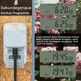 NOVKIT Digital Timer Socket for Outdoor Use with 8 Programmes Accurate to Seconds and Burglar-proof Random Switching (230 V / 16 A / 3680 W)