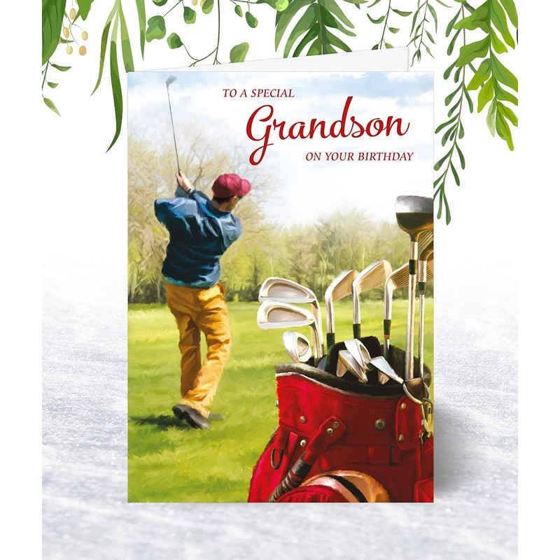Grandson Golf Birthday Card - Medium Sized Card (A5 Size