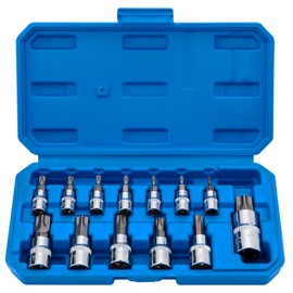 Torx Bit Socket Set 13pcs 3/8" Dr. T8 - T70 E Star Premium S2 Alloy Steel Cr-V Steel Star Socket Torx Bits Metric 1/4, 3/8 and 1/2-Inch Drive