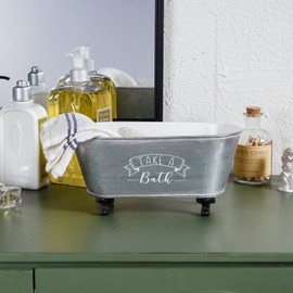 Synovana Vintage Bathtub Shaped Storage Box Galvanized Decorative Bath Tub Organizer Tray with Black Clawfoot Metal Bathtub Container Storage Bathroom Accessories - 9.06" x 4.33" x 4.33"