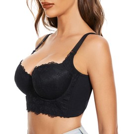 FallSweet Push Up Lace Bras for Women Plus Size Lightly Padded Underwire Brassiere(Lace-Black,38D)