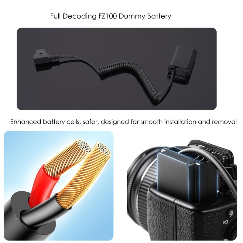 D-Tap to NP-FZ100 Dummy Battery,Fully Decoded NP-FZ100 Power Cable for