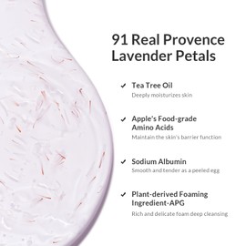 Kustie Lavender Petal Travel Size Body Wash – Visible Provence Petals with Tea Tree Oil | Oil-Control & Pore-Clearing Cleanser for Balanced Skin | Free From Paraben, Sulfate & Phthalate | 3.38 Fl Oz