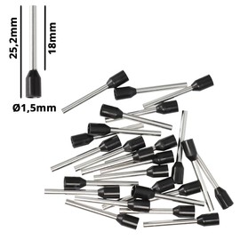 Afeld Elektro Wire End Ferrules 1.50 mm² Black Insulated Sleeve Length 18 mm Total Length 25.2 mm Pack of 25 for Fine and Fine-Wire Conductors