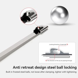 Drizzle Metal Zip Ties 4 Inch 100PCS 304 Stainless Steel Cable Ties 225lbs Heavy Duty Self-locking Multi-Purpose for Machinery,Vehicles,Exhaust Wrap,Farms,Pipes,Cables,Outdoor Fence