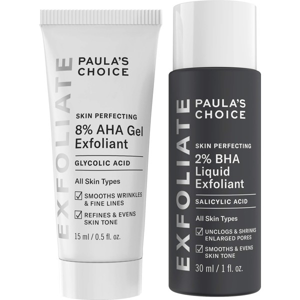 Paula's Choice SKIN PERFECTING 8% AHA Gel Exfoliant & 2% BHA Liquid Travel Duo, Facial Exfoliants for Blackheads & Wrinkles, Face Exfoliators w/Glycolic Acid Salicylic Acid