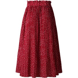 Hoerev Women Print Dot with Pockets Pleated Long Skirt Beach Party Maxi Skirt,RedDot,Small