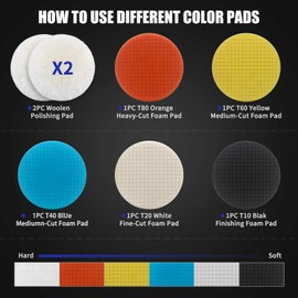 Elechiakan 150mm Polishing Pads, 7PCS Car Polishing Pads with Wool Buffing Pads for Drill and DA Dual Action Polisher, Drill Polishing Kit, Scratch Remover Kit for Auto Polisher, Sanding, Waxing