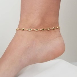 Havopso Dainty Ankle Bracelets for Women 18K Gold Plated Coffee Beans Link Chain Anklets Waterproof Stainless Steel Charm Anklet Bracelet Minimalist Beach Foot Jewelry