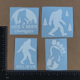 Sasquatch, Bigfoot, Hide and Seek Champion Decals (White, Small ~3.5")