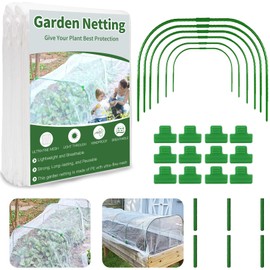 Garden Netting Kit for Raised Beds, 6.5x10ft Garden Netting Mesh with 6 Sets Garden Hoops (1.5FT Wide) ＆ 12 Clips, Garden Mesh Netting Kit Row Cover for Plant, Garden Protection, Birds Animals Barrier