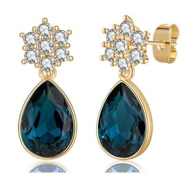 Elegant Austrian Crystal Teardrop Dangle Earrings for Women,14K Gold Plated Snowflake Drop Earrings Jewelry Gift for Birthday Wedding Anniversary (Denim Blue)