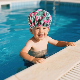 Flomiara 2 Pcs Shower Cap for Kids, Kids Shower Caps for Girls, Cute Hair Cap Wide Elastic Band, Reusable Waterproof Shower Cap, Bath Cap for Kids Girls Boys, Watermelon Shaped Funny Interesting Shape