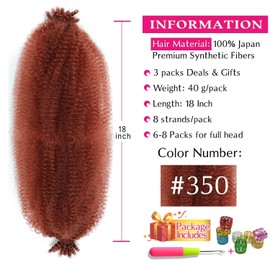 Afro Twist Hair 18 Inch 3 Packs, Springy Afro Twist Hair Pre Fluffed Spring Twist Hair Pre Separated Wrapping Hair for Soft Locs Hair Extensions (18 Inch (Pack of 3), 350#)
