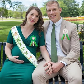 Diartpaint Jungle Theme Baby Shower Decorations, Safari Jungle Animals Mom Dad to Be Sash Corsage Pins Maternity Set, Wild Baby Shower Pregnancy Announcement Party Decor Pregnant Props (Green)