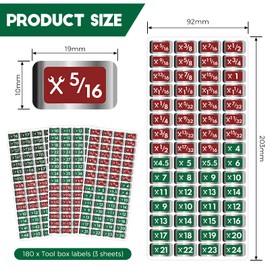 Gersoniel 180 Pcs Tool Box Labels Stickers and Decals Wrench Size Chrome Socket Labels Foil for Socket Sets Tools, 3 Colors